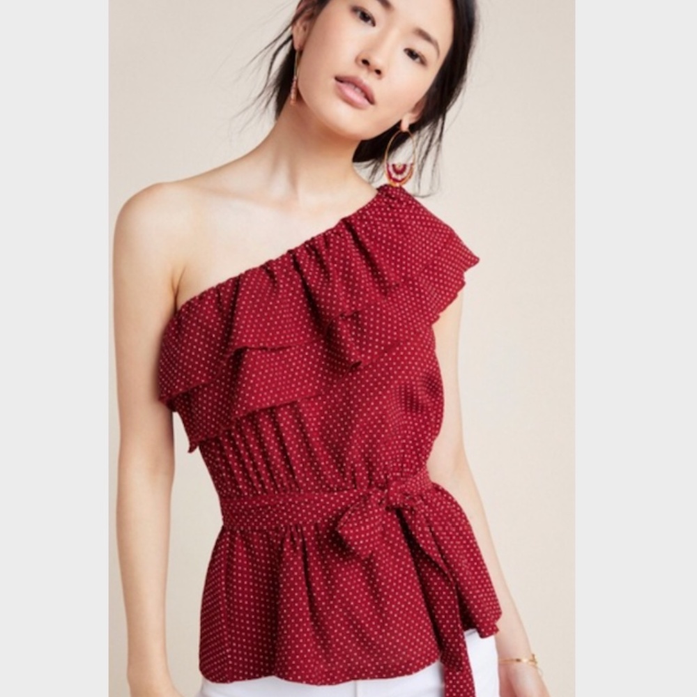 ANTHROPOLOGIE One Shoulder Tie-Waist Peplum Top